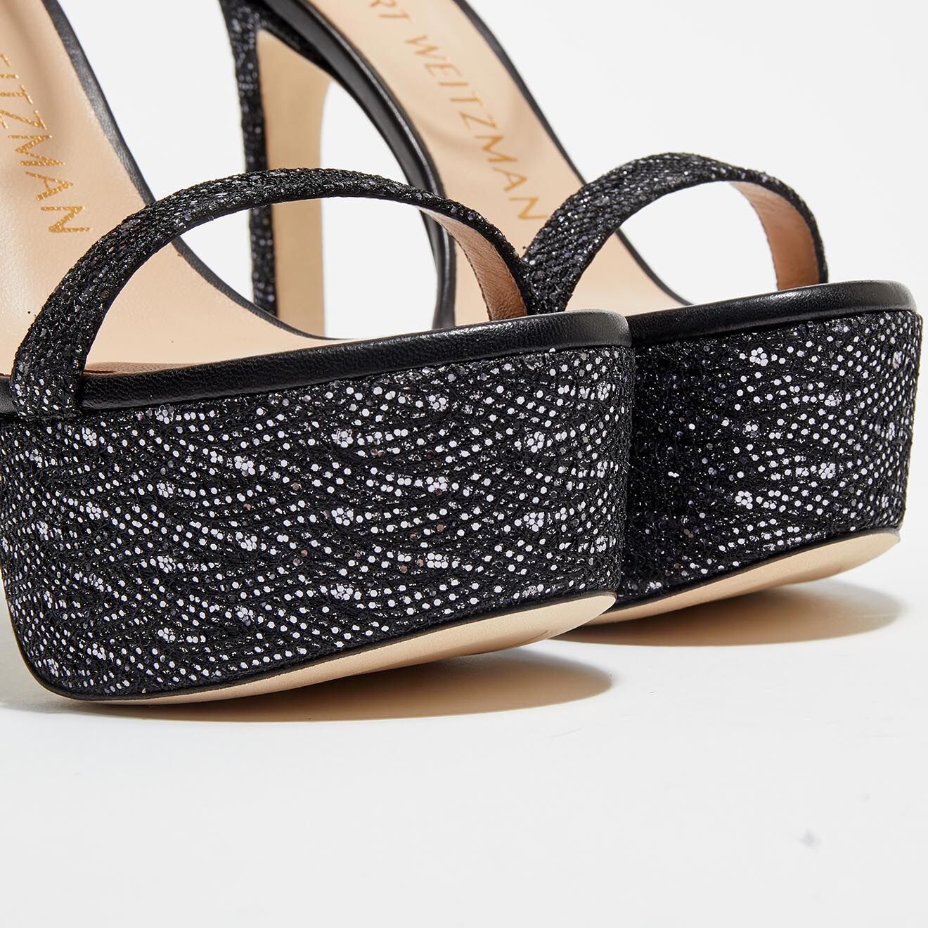 Stuart Weitzman Sandales Nudist Hollywood pailletées noir/argenté - Talon 14,5 cm