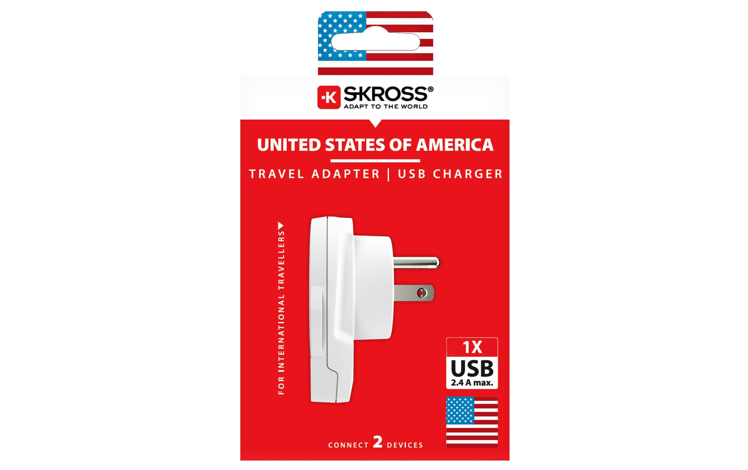 Reiseadapter World USA mit USB LadegerätKompakter Reisestecker World zu USA mit USB Ladeanschluss