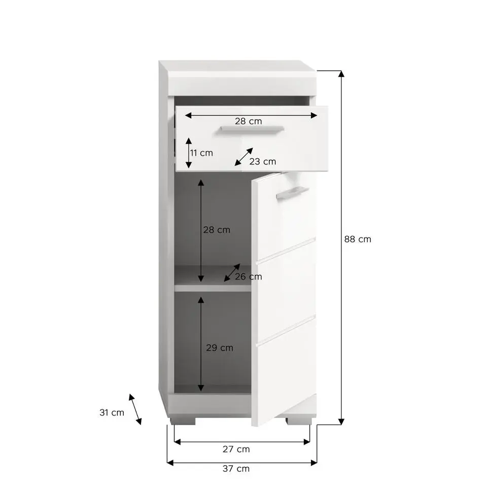 Hioshop Scout badkamerkast 1 deur- 1 lade wit hoogglans- wit