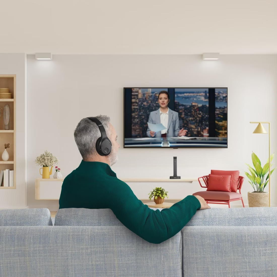 Wireless Over-Ear TV Fernseh-Kopfhörer mit 2.4 GHz / Bluetooth und Noise Cancelling inkl. Ladestation (00221848) - Schwarz