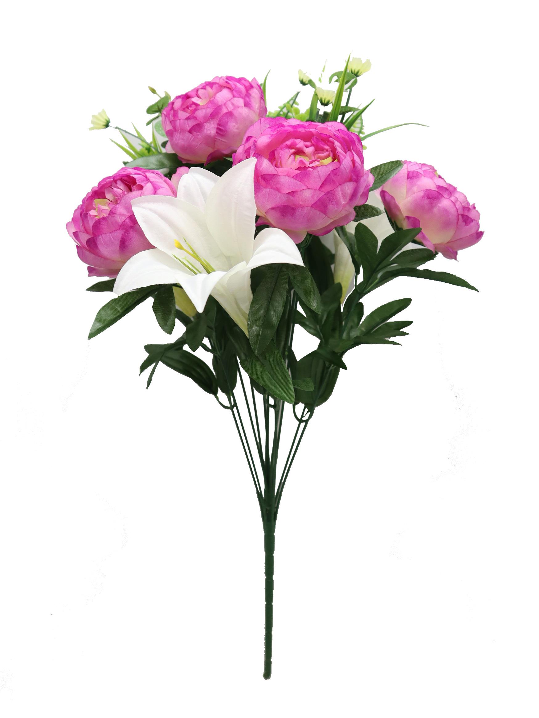 BOUQUET PIVOINES ET LYS H.52CM