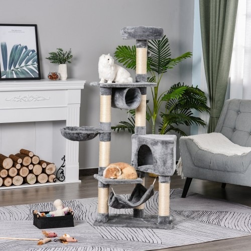 Arranhador para gatos com plataformas, cinza