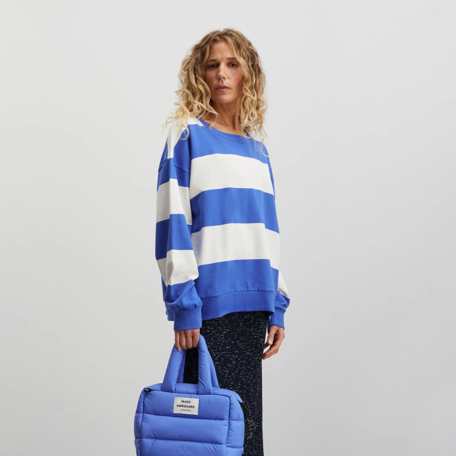 Mads Nørgaard  Airy Stripe Denver sweatshirt - Amparo Blue/Cloud Dancer