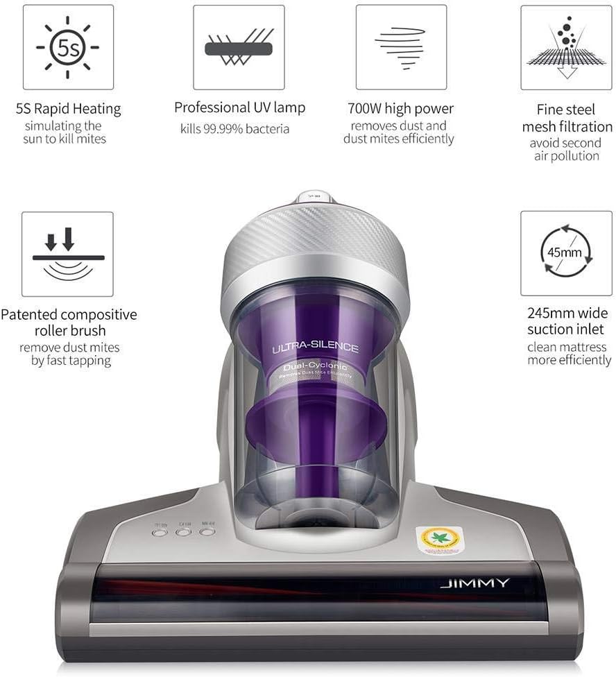 Jimmy JV35 Milbensauger, Antimilben-Staubsauger mit UV-C-Licht 14Kpa Starke Absaugung Matratzenreiniger Handstaubsauger, 700W Leistungsstark 5s Schnellheizung Staubsammler, inkl. HEPA Filter