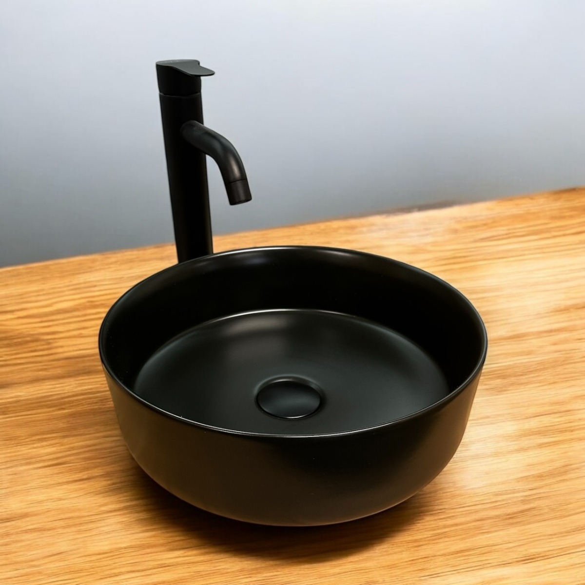 B-Stone R keramische waskom zwart rond 35cm