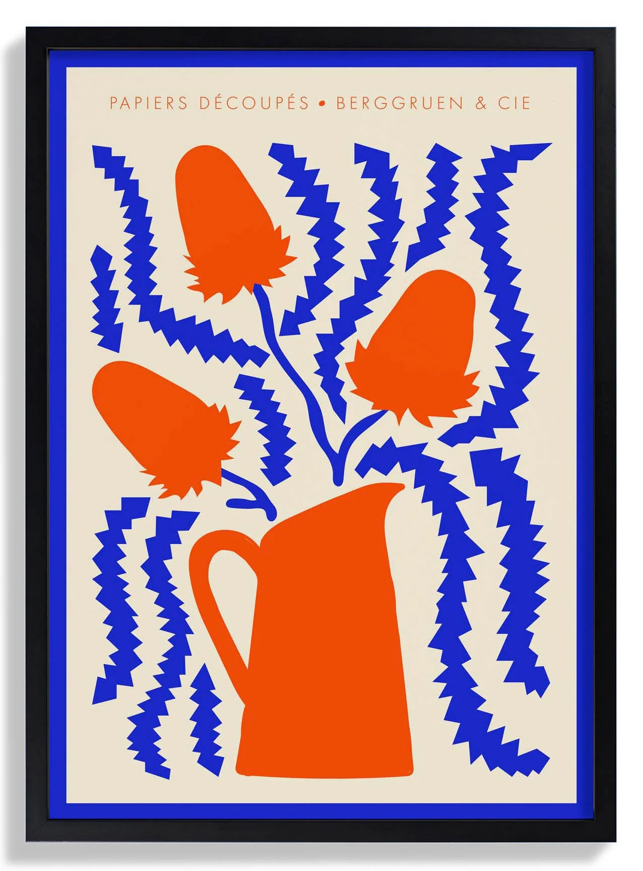 Krug Blumen Blau und Orange Papiers Découpés Kunstausstellung
