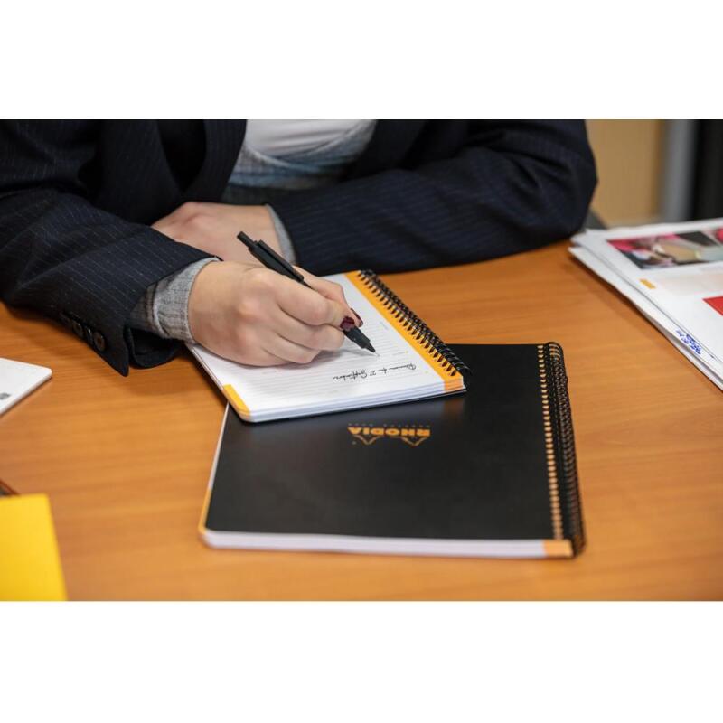 Meetingbook Rhodiactive 90g reliure intégrale A5+ 160 pages microperforé non perforé - Noir