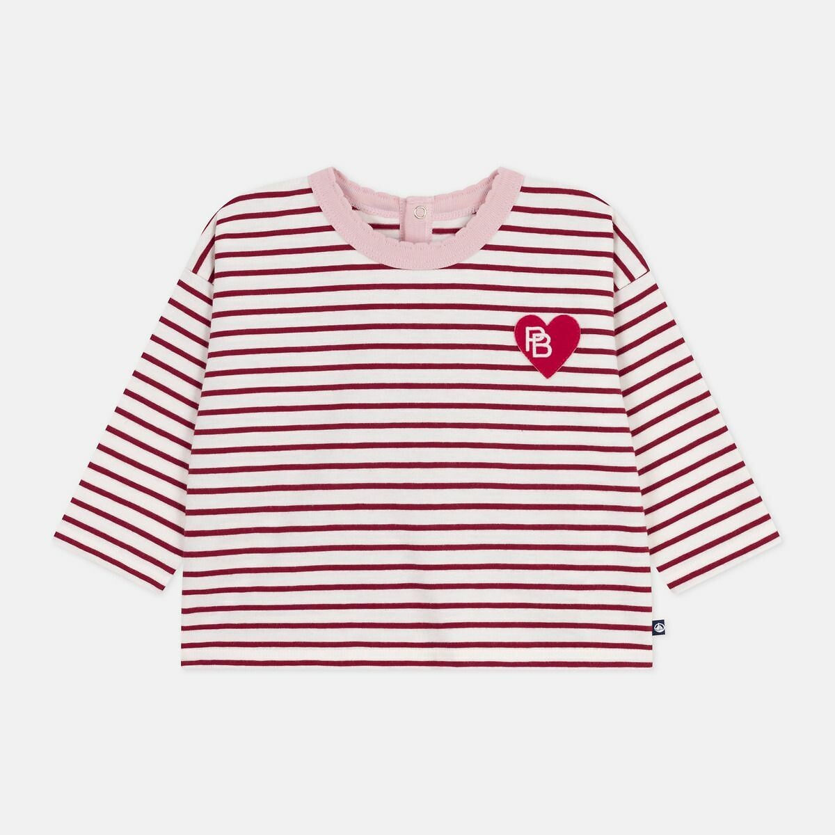PETIT BATEAU<br>Camiseta de algodão com listras e mangas compridas