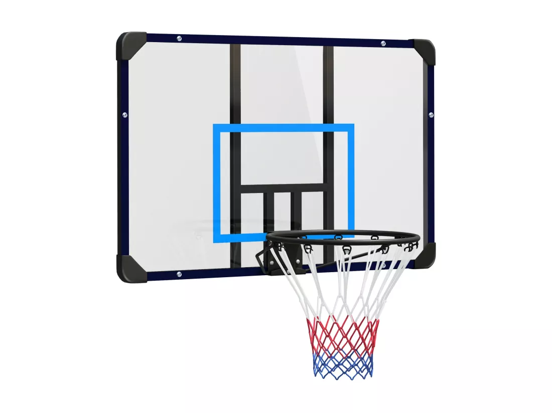 Panier de basket-ball mural - panneau de basket à accrocher - visserie incluse - acier PC bleu noir