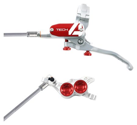 Frein Avant Hope Tech 4 E4 Argent / Rouge Durite Tressé Aviation