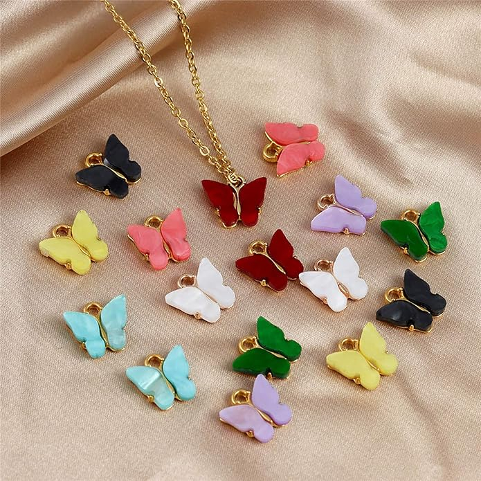 (10er Set) 12x14mm Schmetterling Anhänger DIY Charms Bastel Schmuck Zwischenperle für Armband / Kette - Hellblau