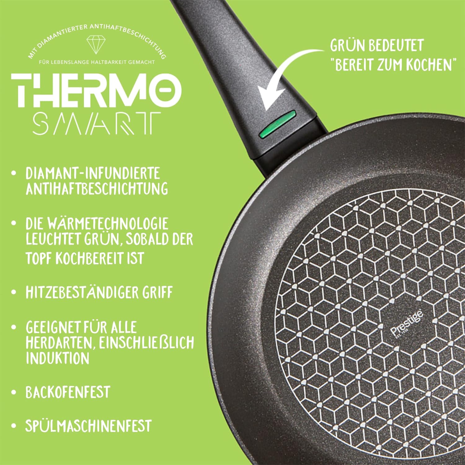 Prestige Thermo Smart Antihaftbeschichtetes Topfset Induktion - 16/18/20 Kasserole mit Deckel & 20/24 Bratpfanne - Ofen- & Spülmaschinenfest - PFOA-frei -- Aluminium - In Italien hergestellt