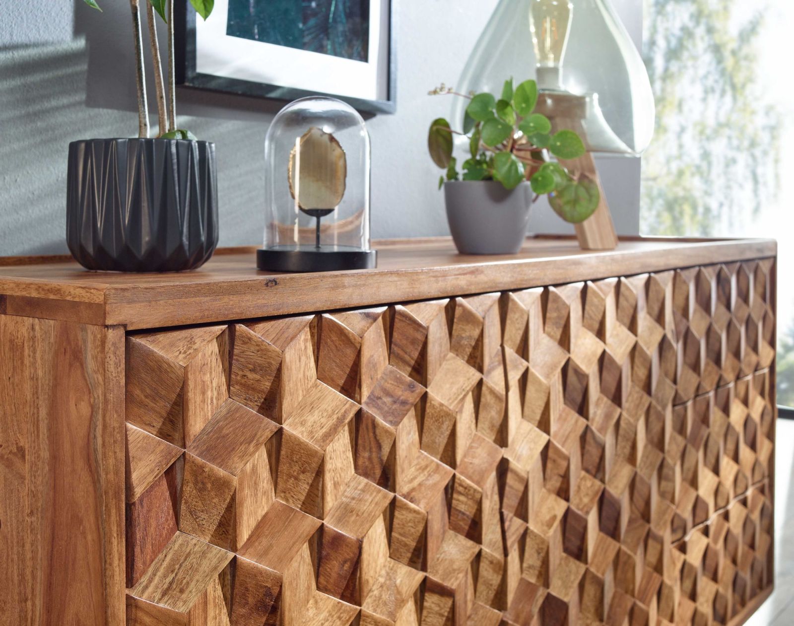 Sideboard - Sheesham massiv - 3 Schubkästen - 138 cm breit