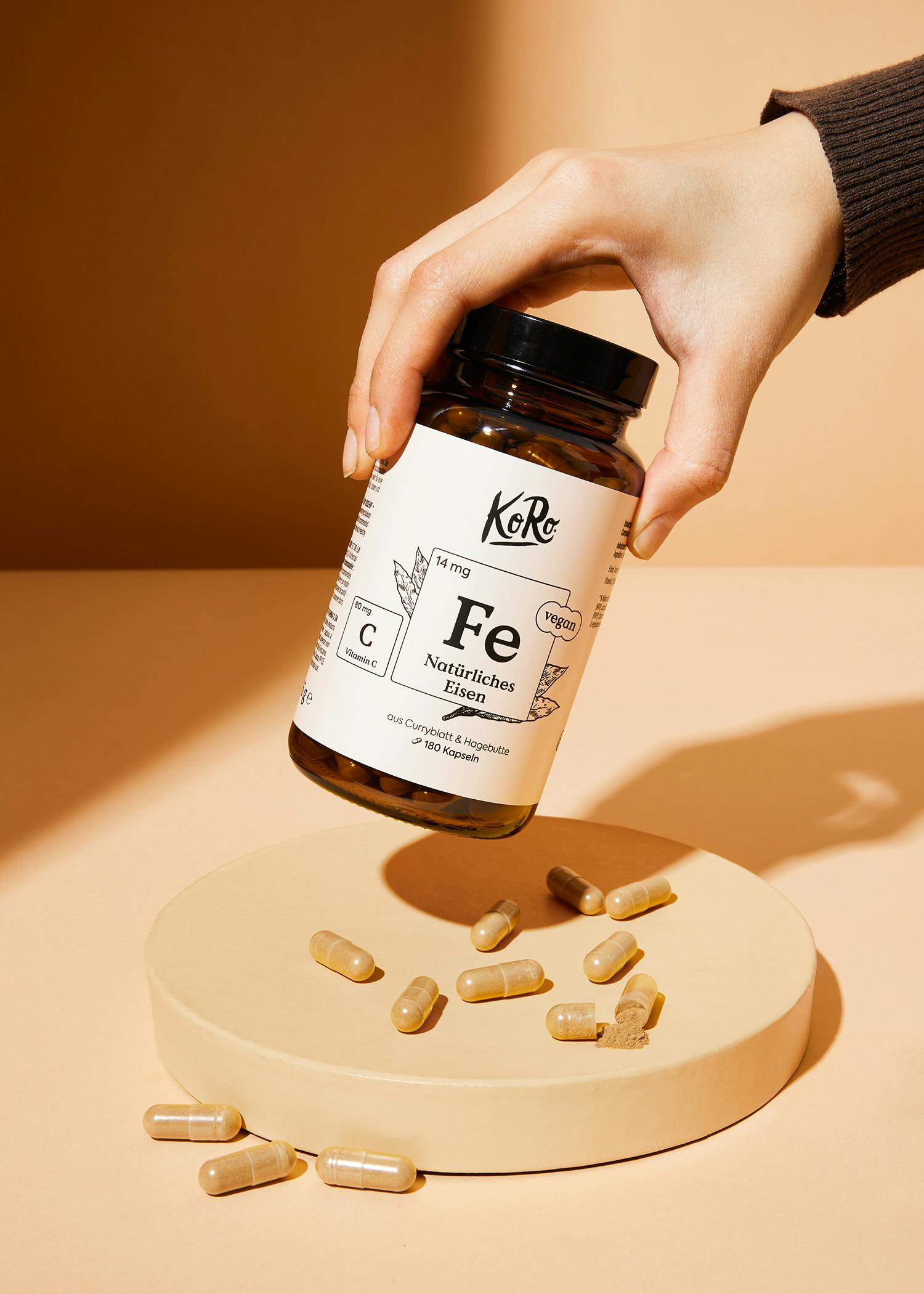 Natürliches Eisen   Vitamin C aus Curryblatt und Hagebutte Kapseln 180 Stück