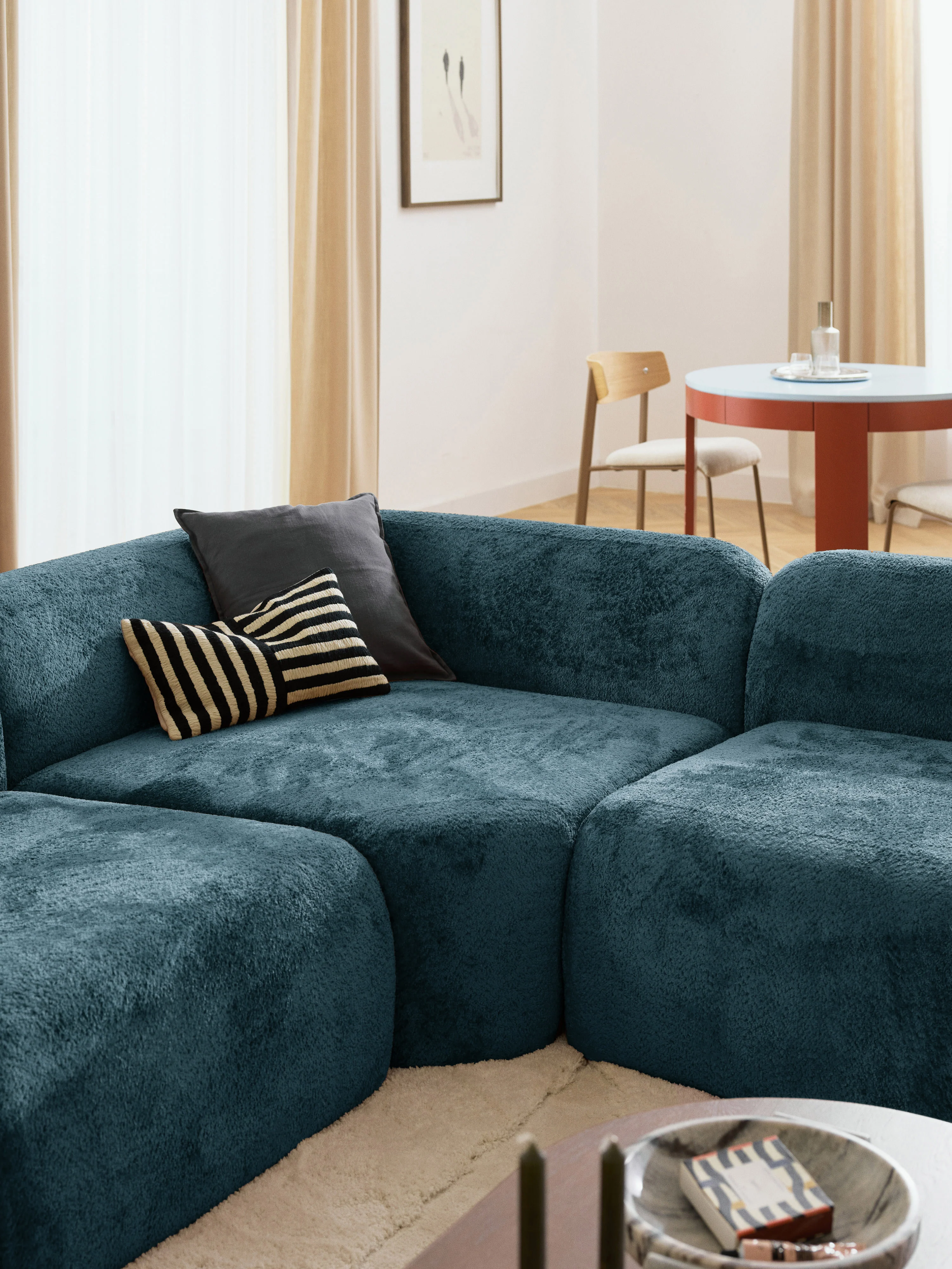 XL modulaire teddy bouclé hoekbank Wolke (4-zits) met chaise longue