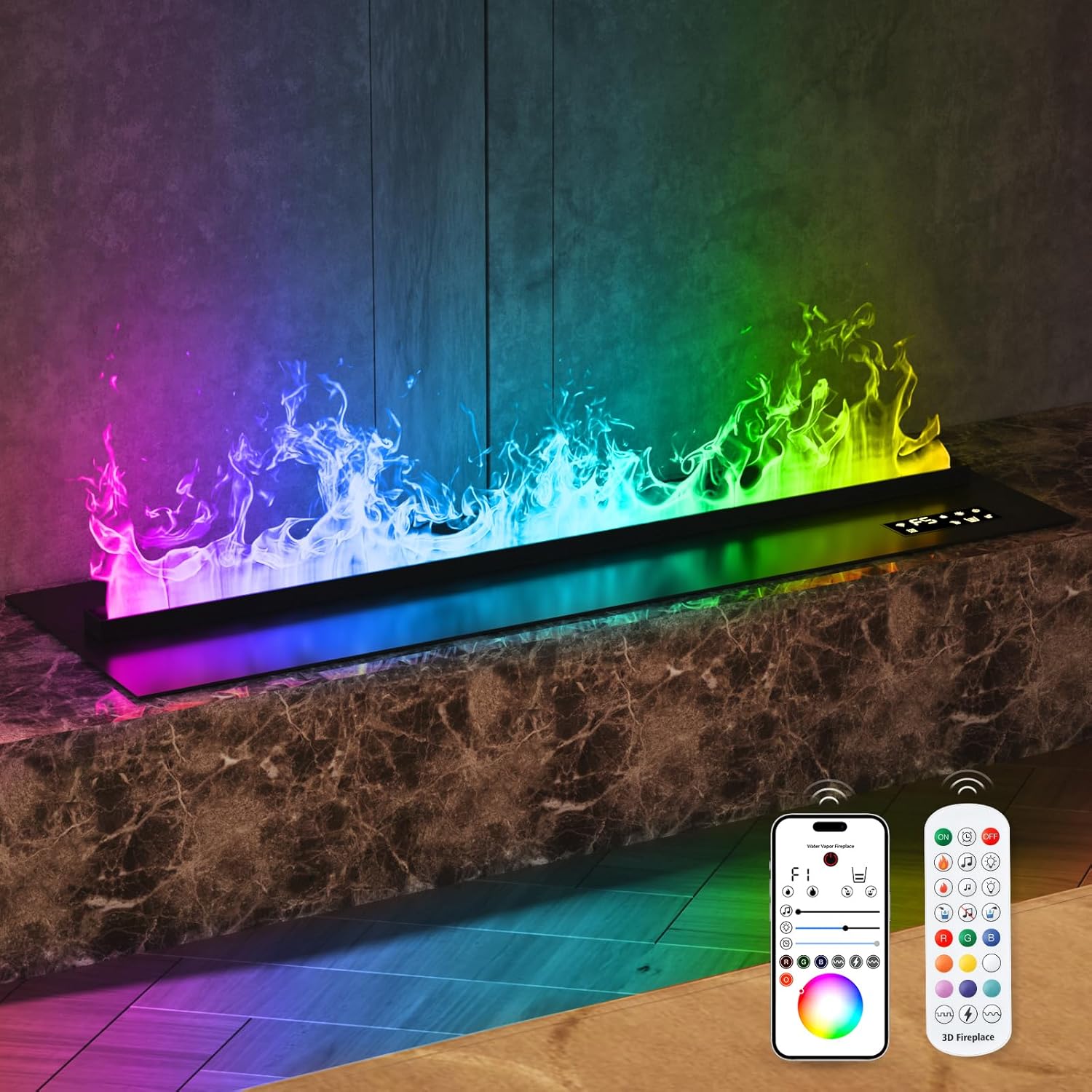 Wasserdampf-Kamin, APP-Fernbedienung intelligentes elektrisches Feuer, mehrere Flammenfarben elektrischer Kamin, 180cm