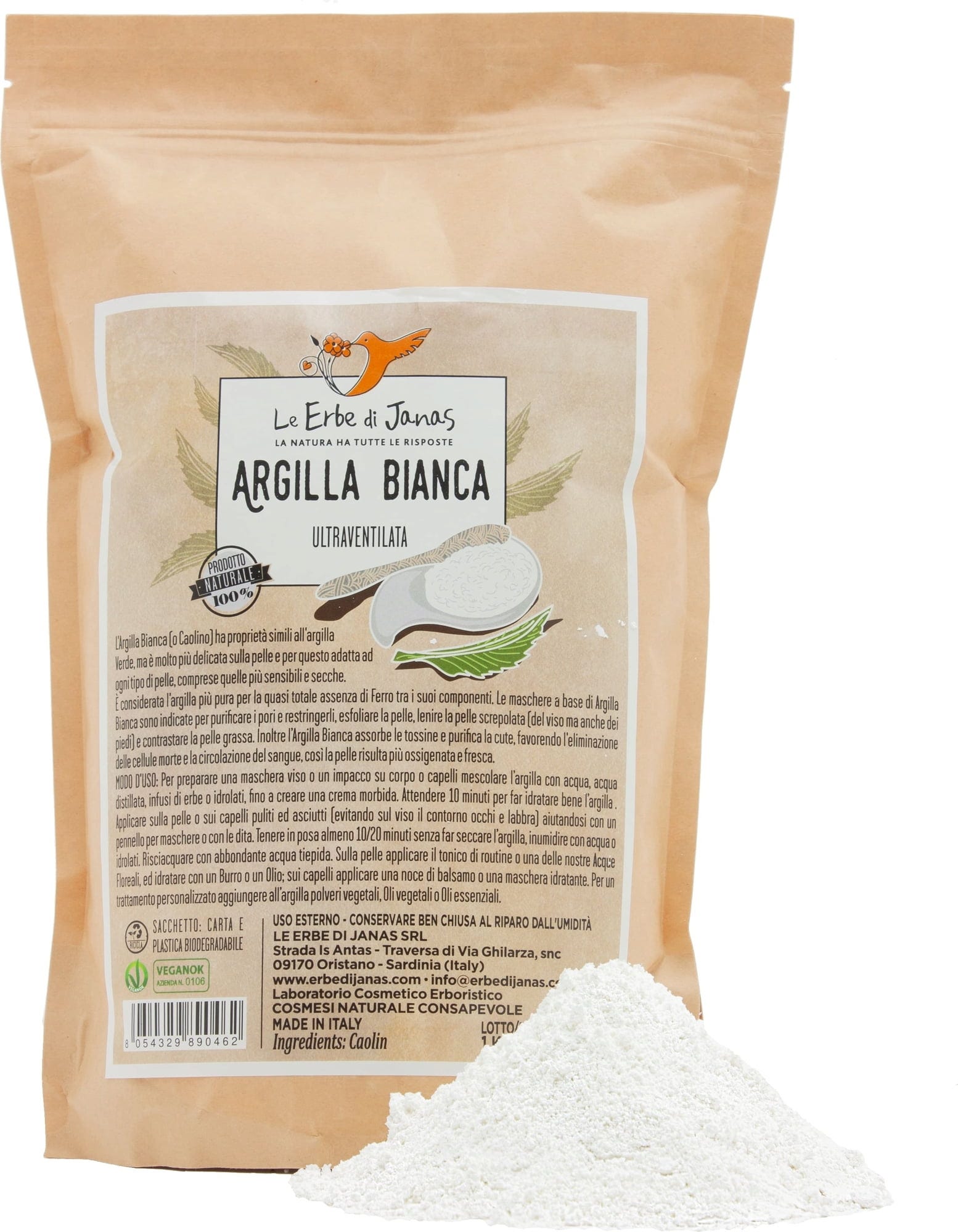 Le Erbe di Janas  Weiße Tonerde (Kaolin), 1 kg