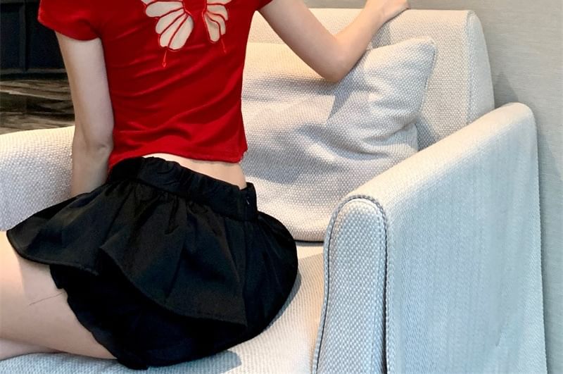 Alfie - Kort T-shirt met vlinderuitsparing en korte mouwen