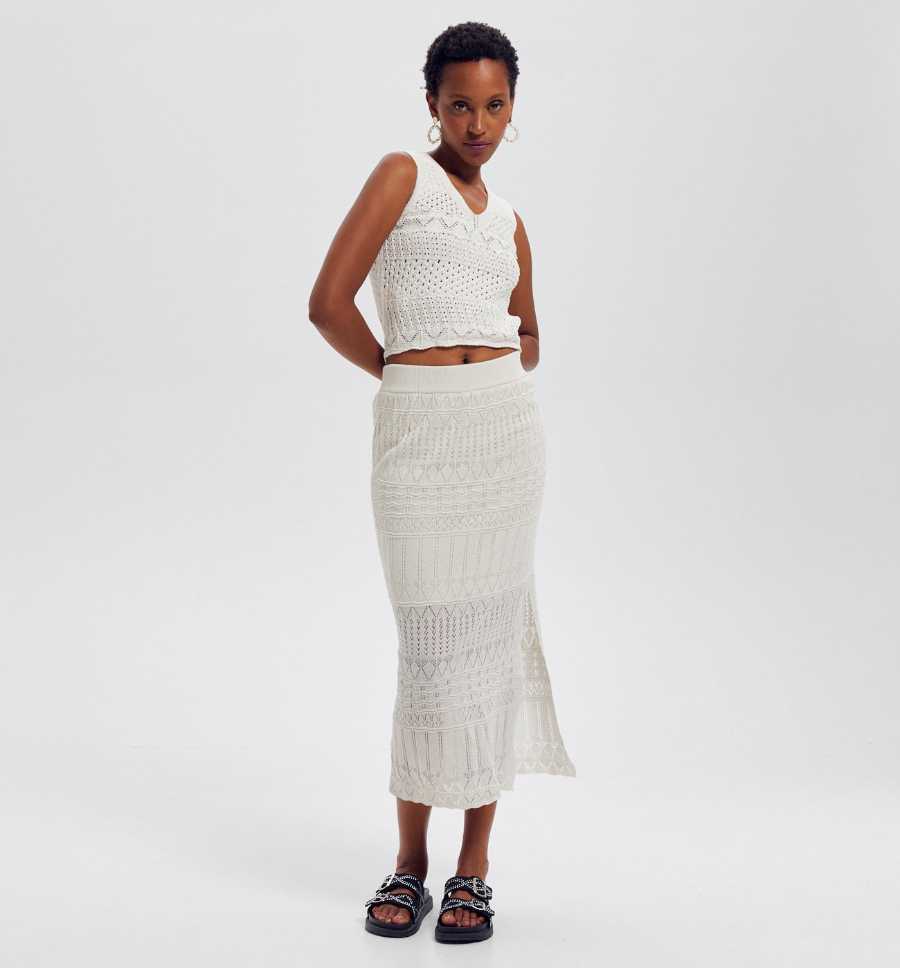 Jupe en maille dentelle Femme - Ecru