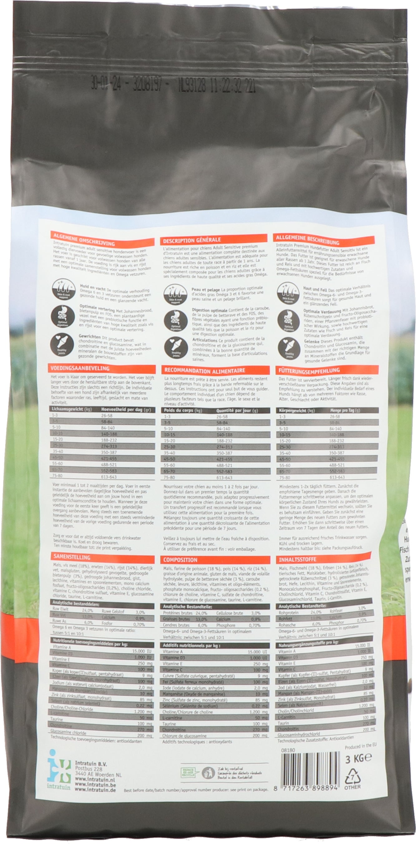 Intratuin Premium hondenvoeding adult sensitive vis 3 kg