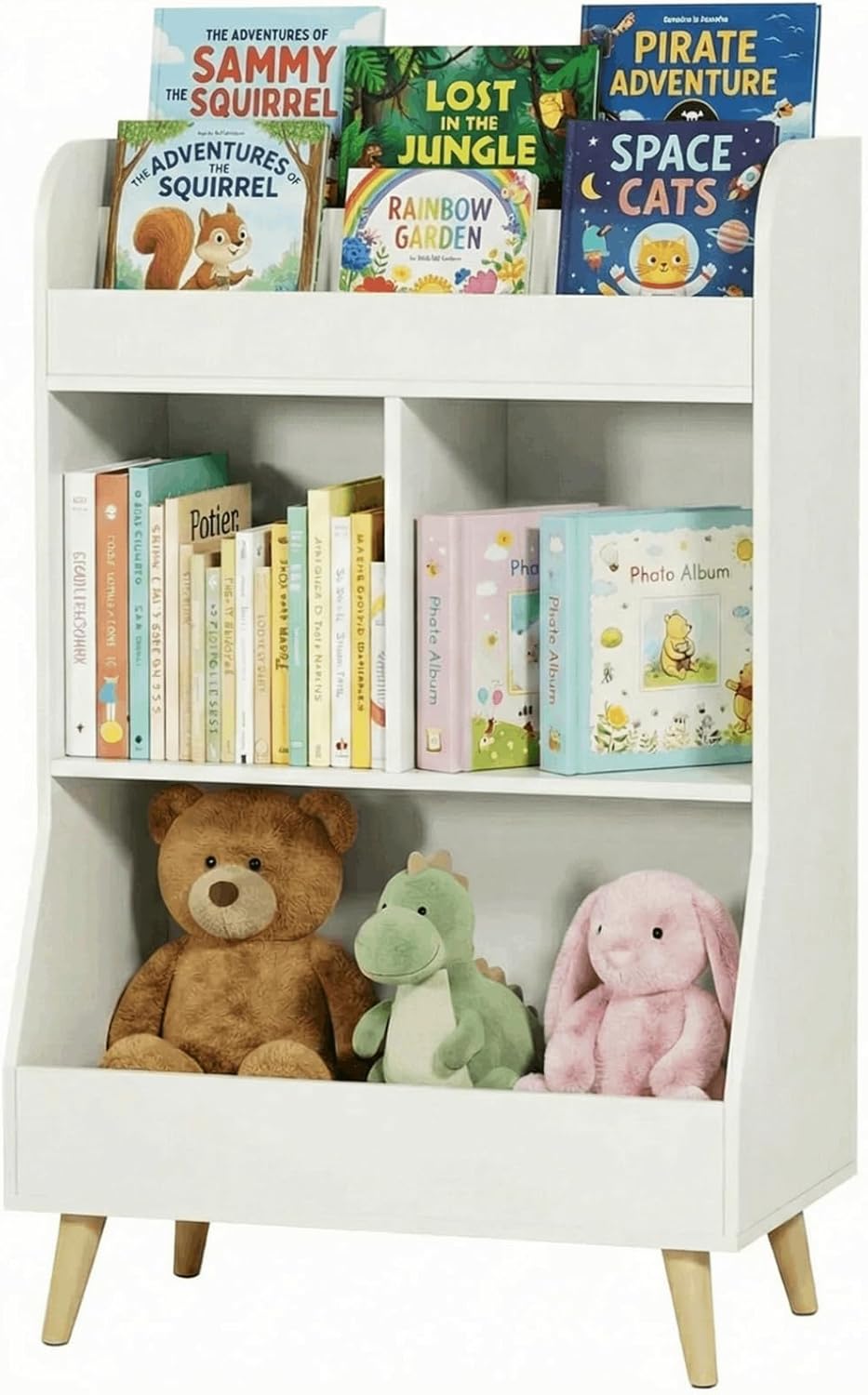 MAMIZO Kinderregal,Bücherregal Kinder,Spielzeugregal,Kinderzimmerregal,Spielzeug Aufbewahrung,Montessori Bücherregal,Kinderbücherregal,mit 2 Ablagefächern,3 offenen Fächern,Weiß