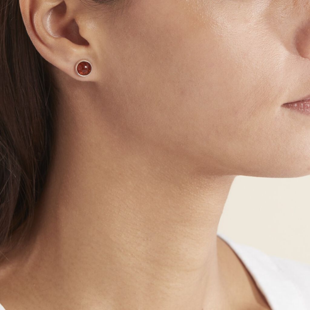 Boucles D'oreilles Puces Argent Blanc Majdeline Ambre