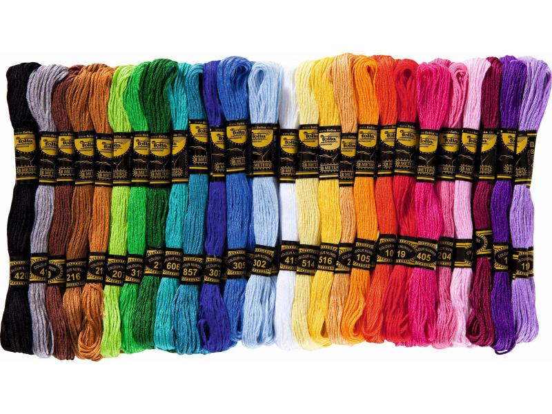 Folia Stickgarn Baumwolle, 52 Bündel à 8 m Stickgarn 52 Docken in 26 Farben