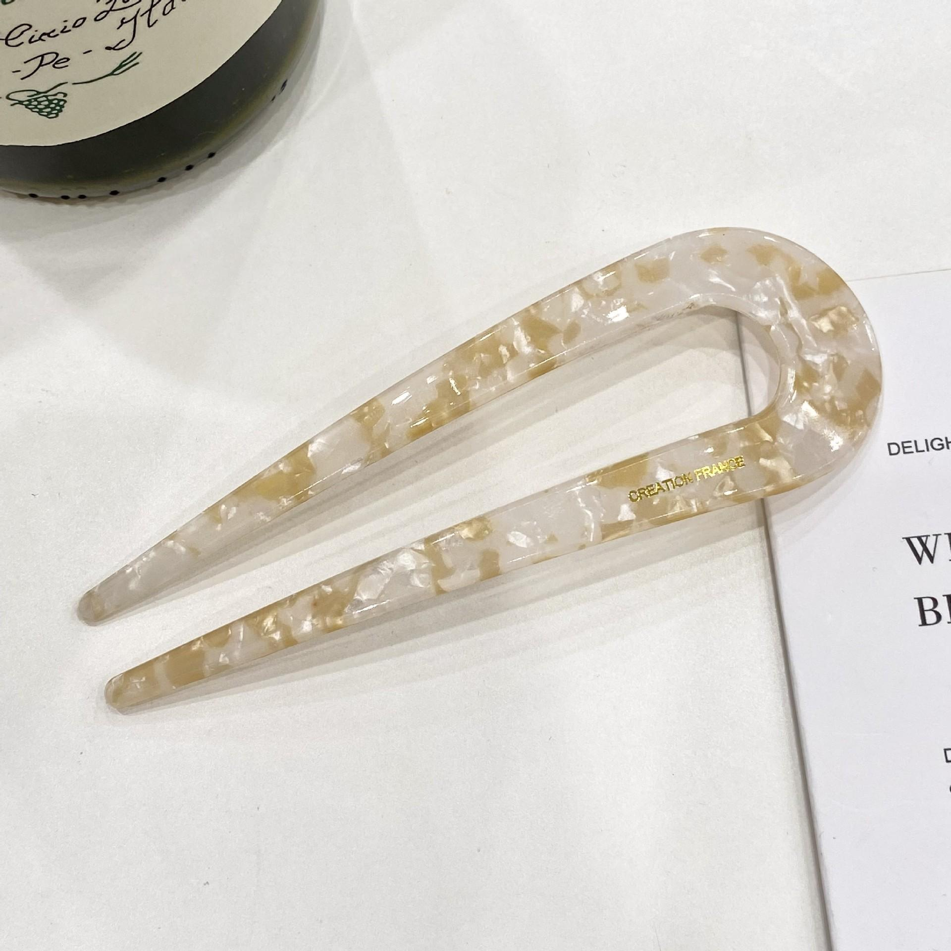 (13cm) Haarnadel French Twist Haargabel Vintage Marble Dutt Haarschmuck Accessoire - Weiss