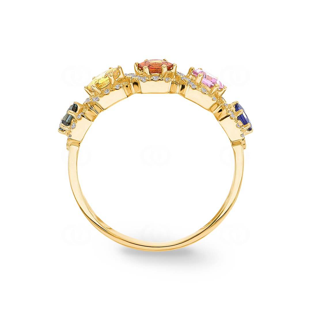 Rainbow Saphirring 750/18 K Gelbgold mit Diamanten 0.31 ct H/si