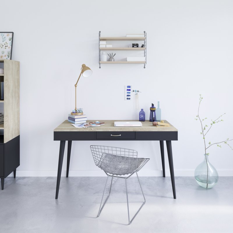 Bureau Horizon chêne clair 134 x 59 cm piètement bois massif avec tiroir