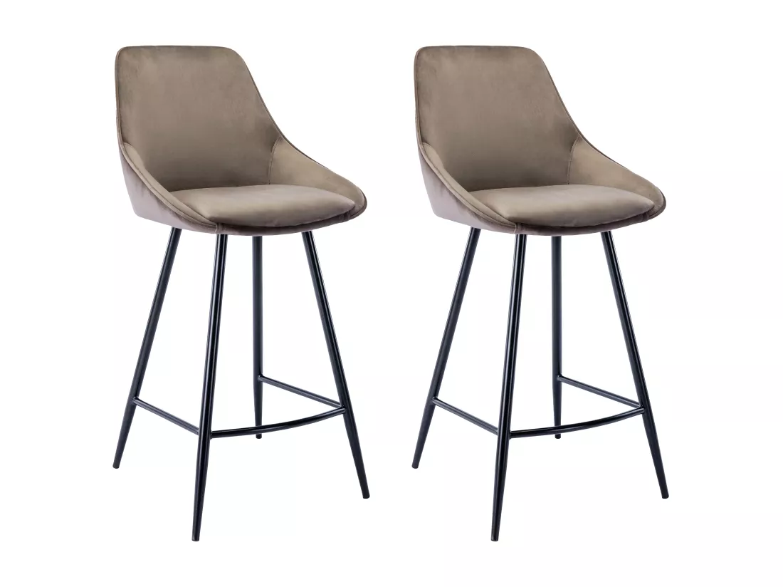 Lot de 2 tabourets de bar - Velours - Taupe - MASURIE