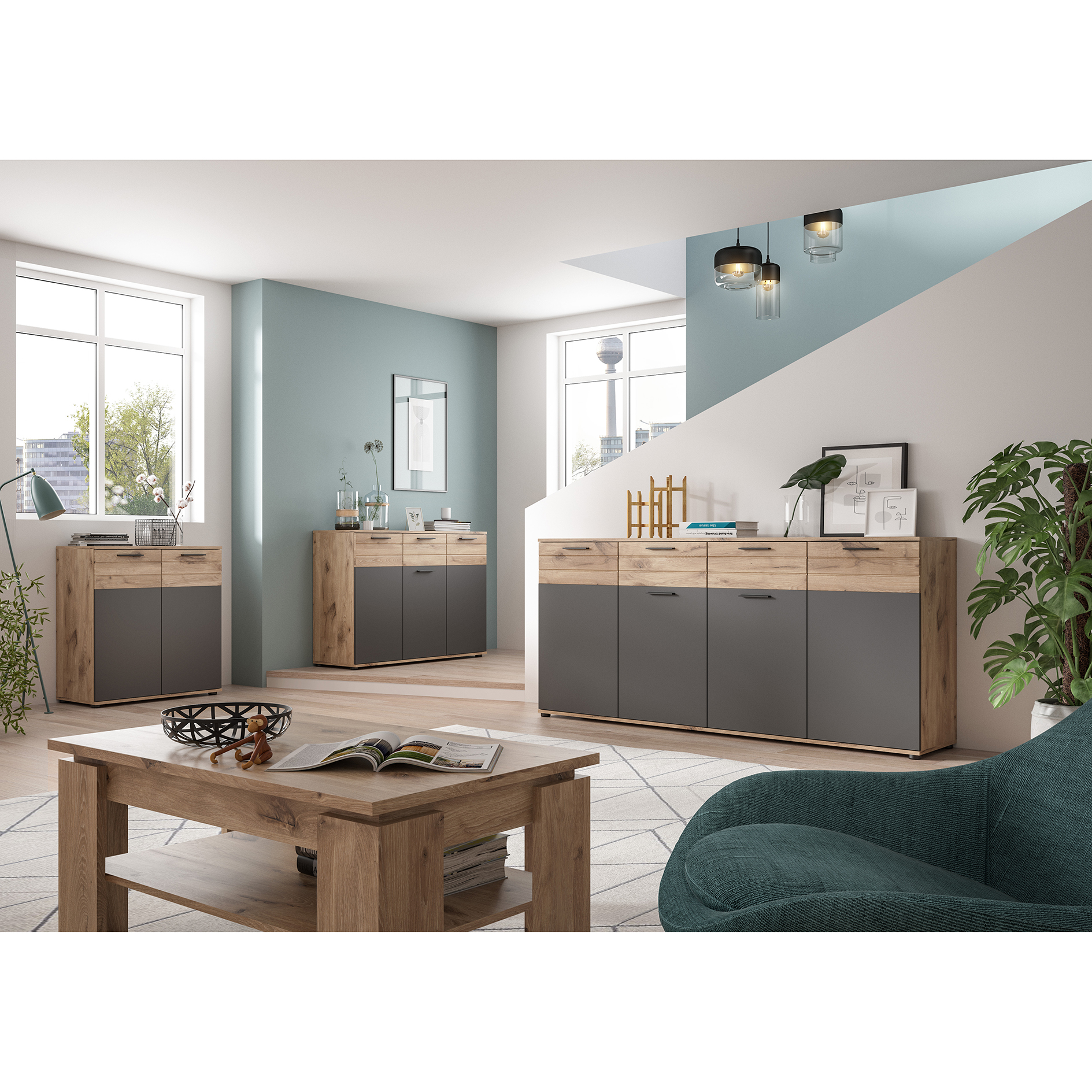 Kommode MASON - Nox Oak - Basalt grau - 120 cm
