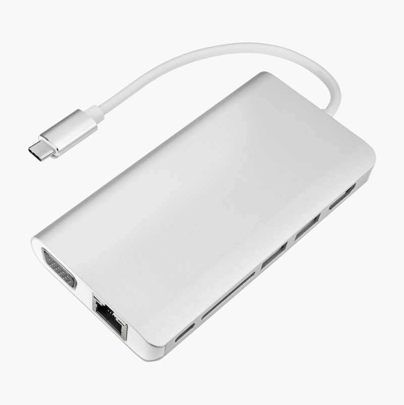 USB type C-hub med 8 utganger