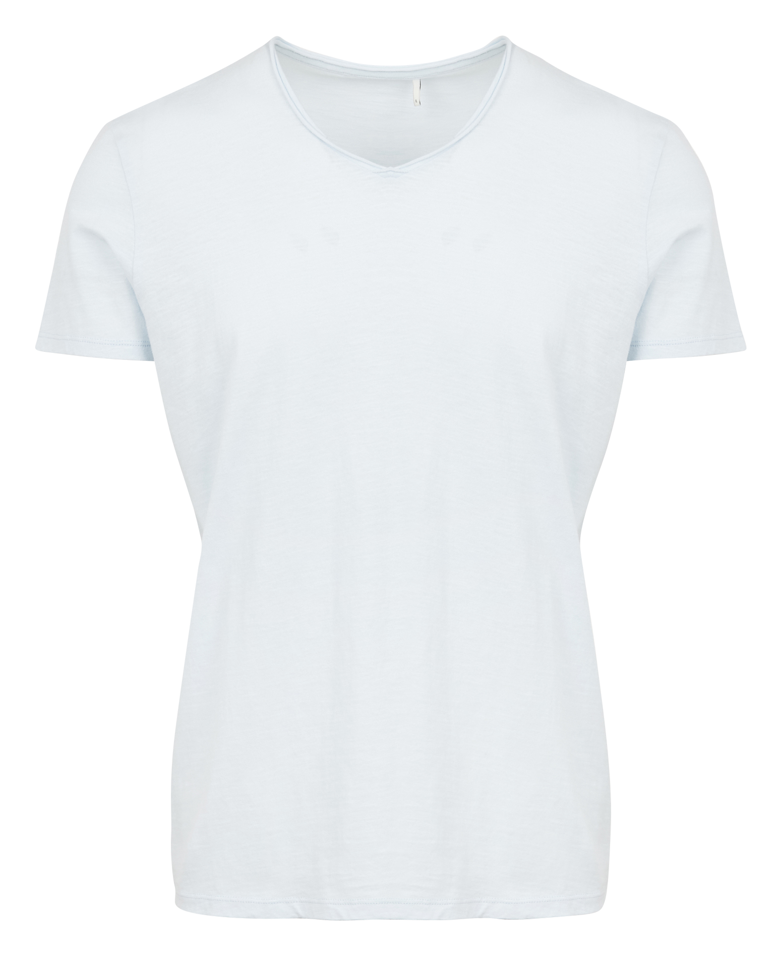 Tee-shirt col V en coton bio flammé| Bleu