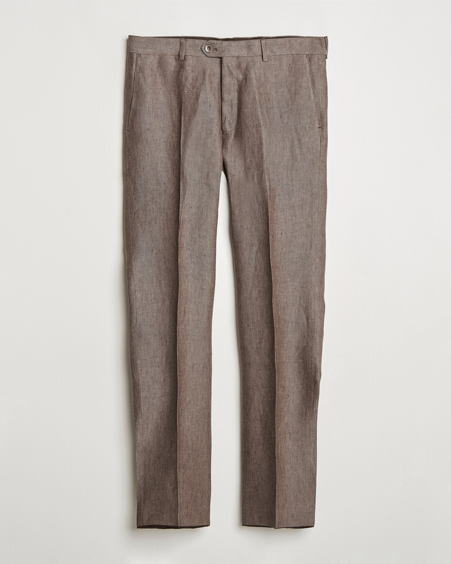 Oscar Jacobson Denz Linen Trousers Brown