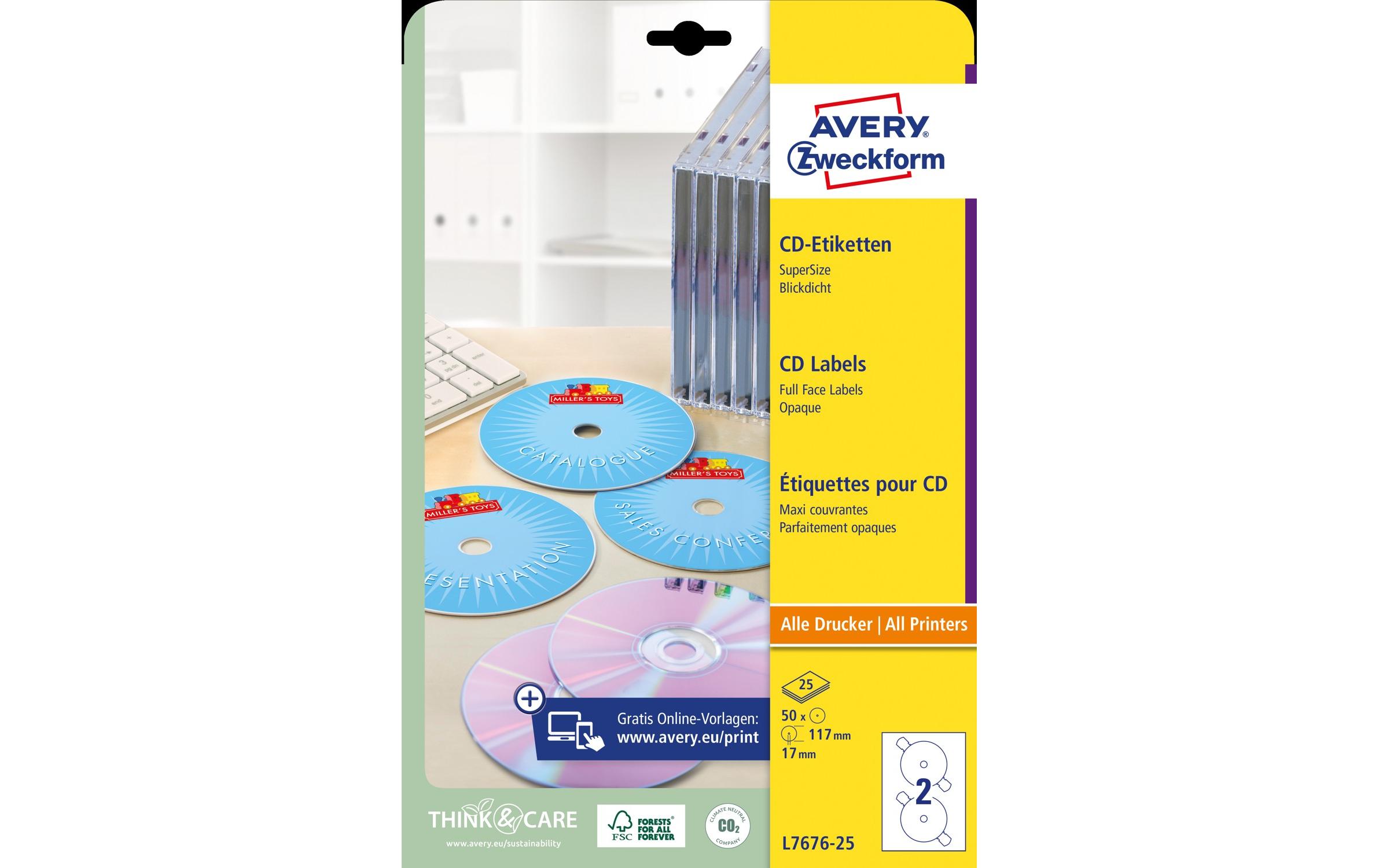 CD-Etiketten L7676-25 Ø 117 mmBedruckbare, permanent haftende CD-Etiketten