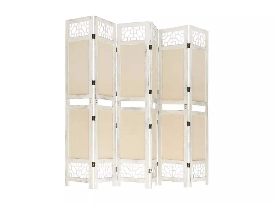Cloison de séparation 6 panneaux Crème 210x165 cm Tissu