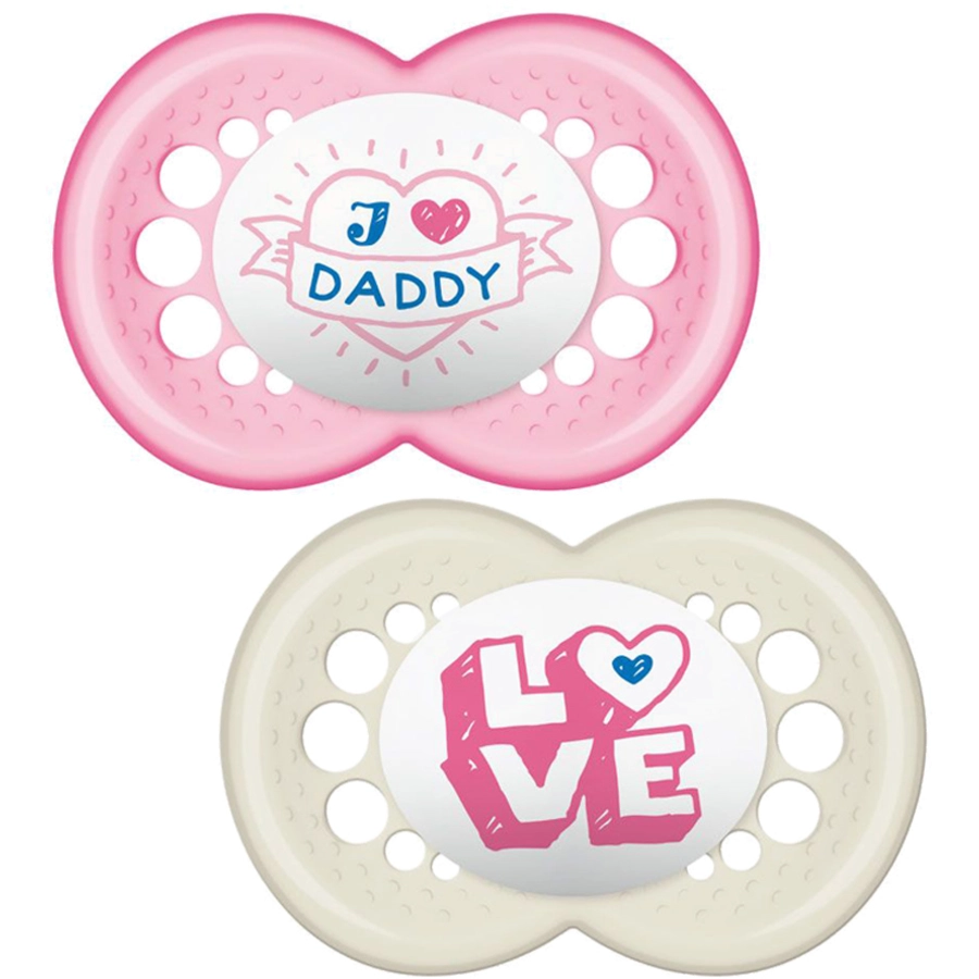 Schnullireich Schnullerkette mit Namen + MAM Schnuller Daddy 6-18 Mon. Rosa
