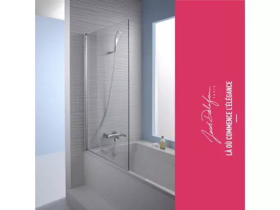 Pack baignoire droite 180 x 80 JACOB DELAFON Elise + pack pommeau et mitigeur bain douche noir mat + pare bain chromé + vidage