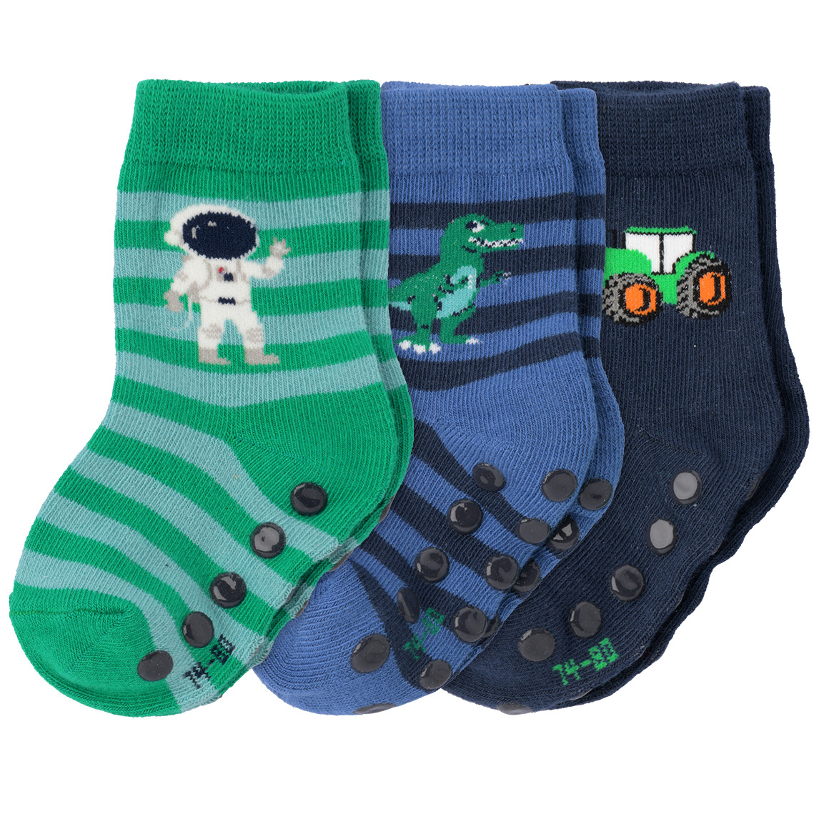 Topomini 3 Paar Baby Stoppersocken mit Bio-Baumwolle grün / dunkelblau / blau
