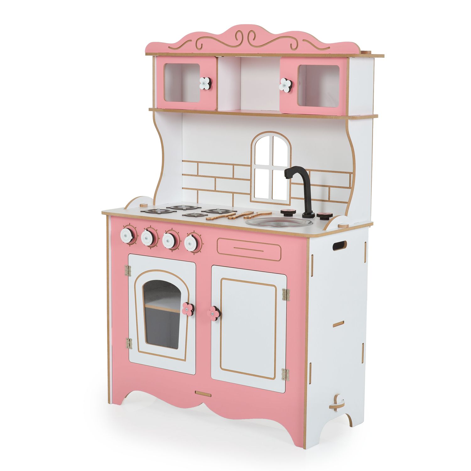 Moni Kinder-Holzküche Rosey CG39, Herd, Backofen, Spülbecken, Küchenutensilien rosa