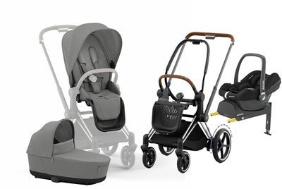 Cybex e-Priam Duovogn inkl. Maxi-Cosi CabrioFix & Base, Mirage Grey/Chrome Brown