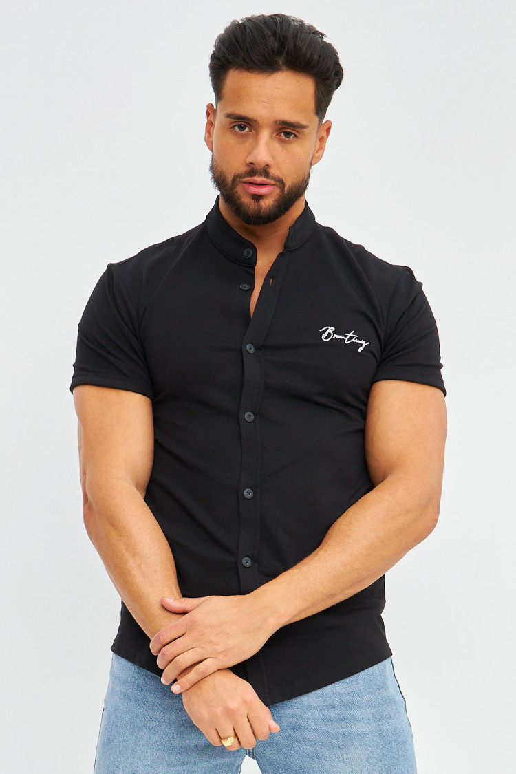Chemise noire col officier Brentiny