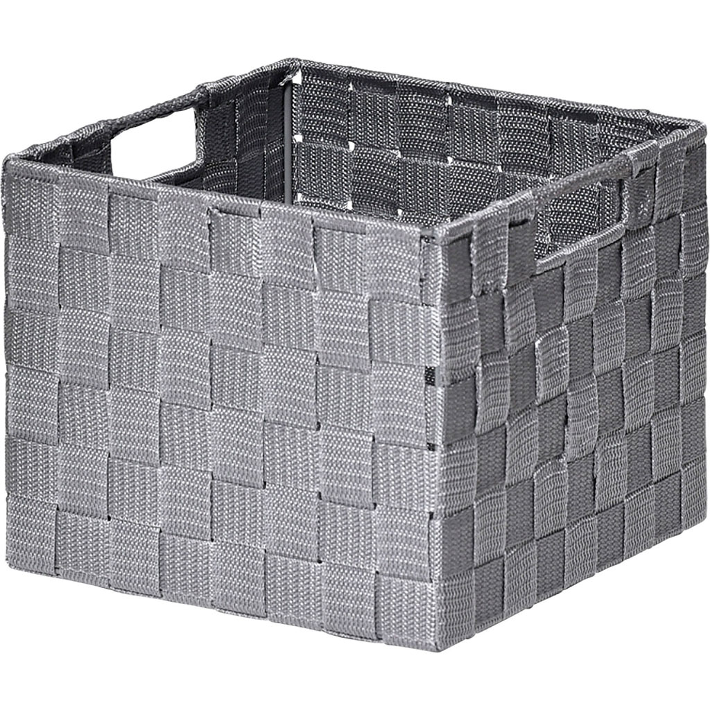 Panière de rangement carrée polyester gris 22x18x22cm