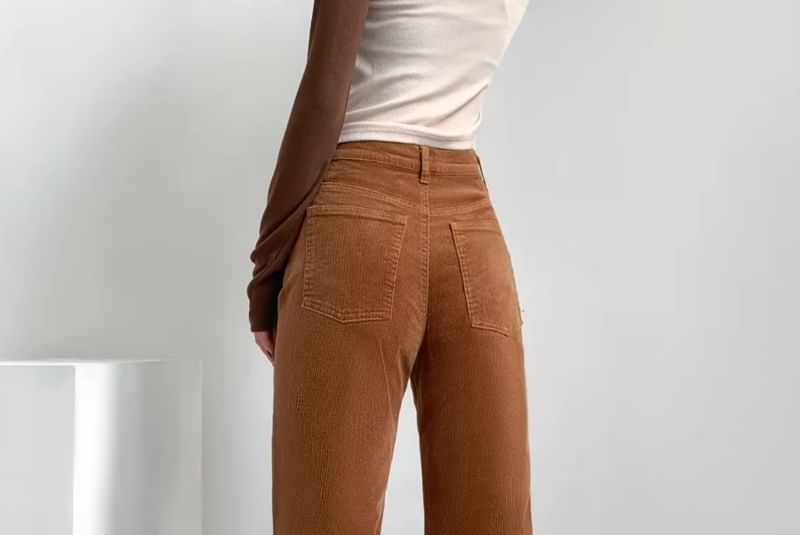 Ulark - Hoge taille effen corduroy rechte broek