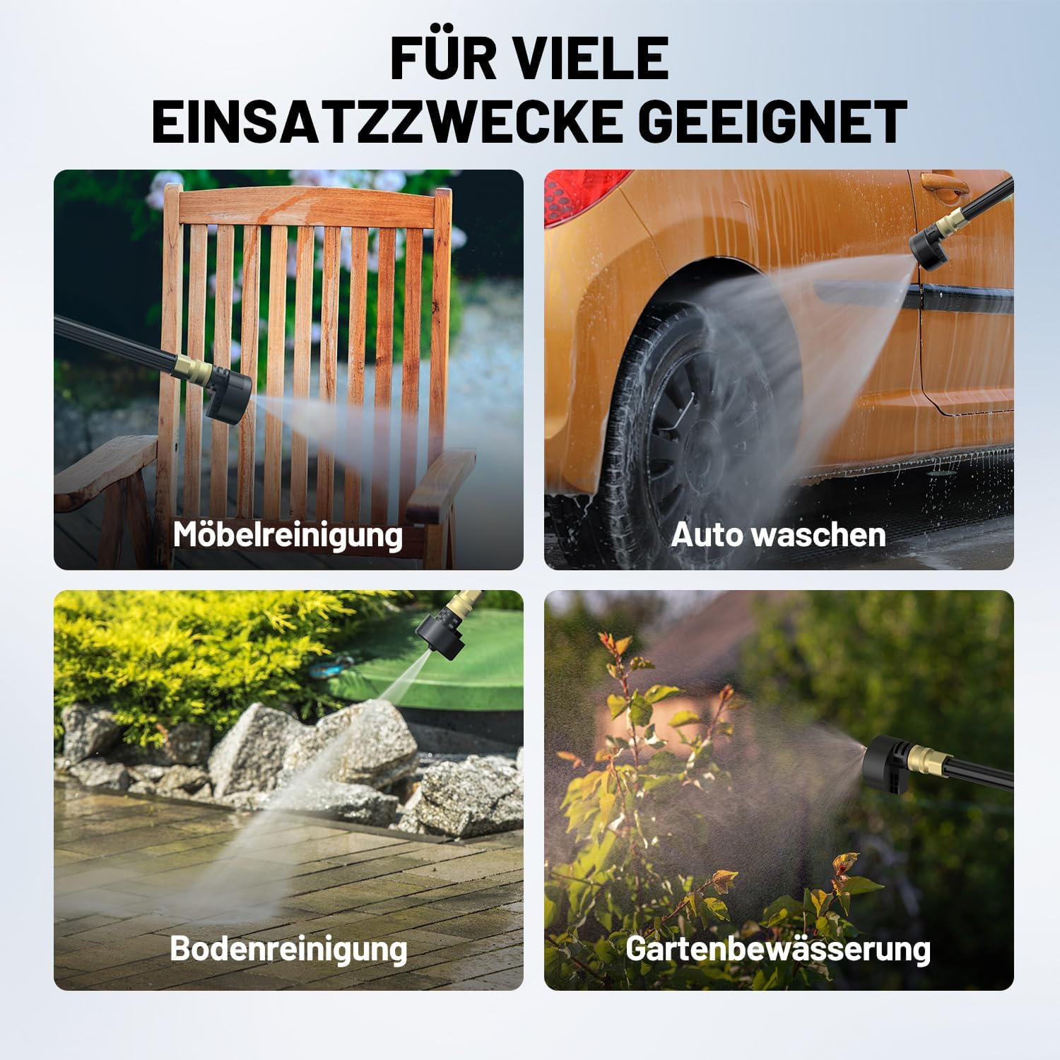 Litheli Akku Hochdruckreiniger, mit einem 20000mAH Akku, 24 bar, 5-in-1 Multifunktionale Düse,Mobile Reinigung und Bewässerung für Auto und Garten, Akku-Druckreinigerpistole