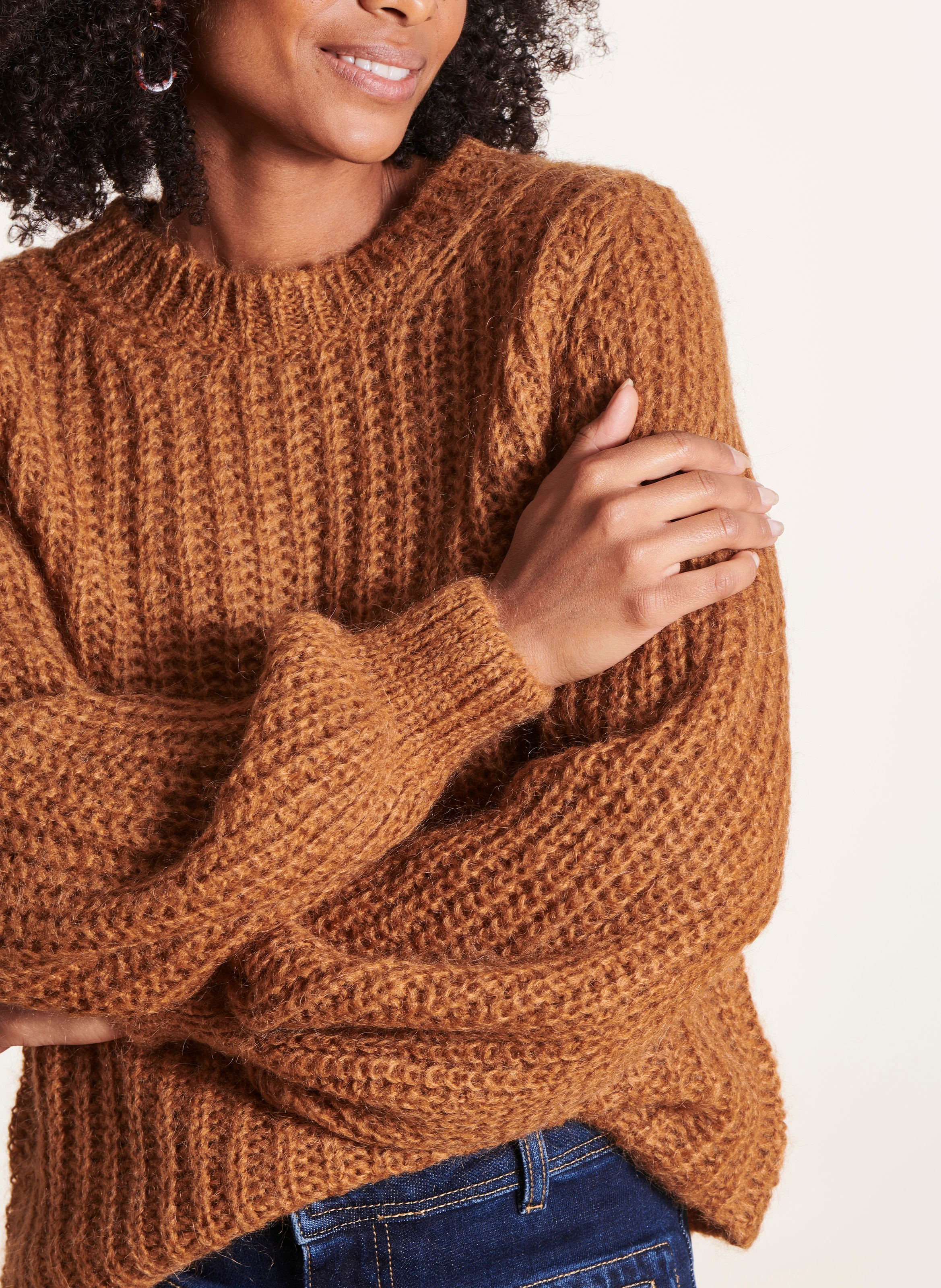 Pull col rond en maille | Marron