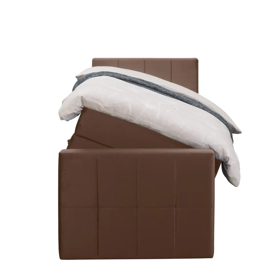 Boxspring met opbergruimte en voetbord Liv geblokt - bruin - 90x200cm