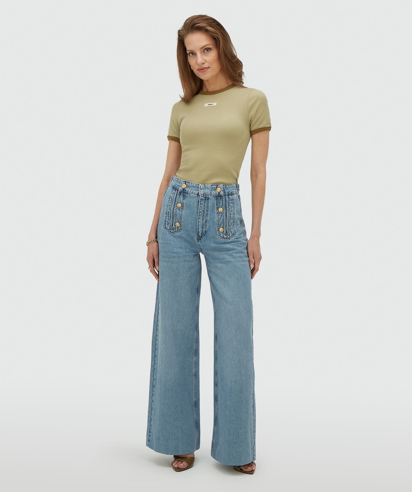 JV-CODY slim fit T-shirt met logo - dark pistachio