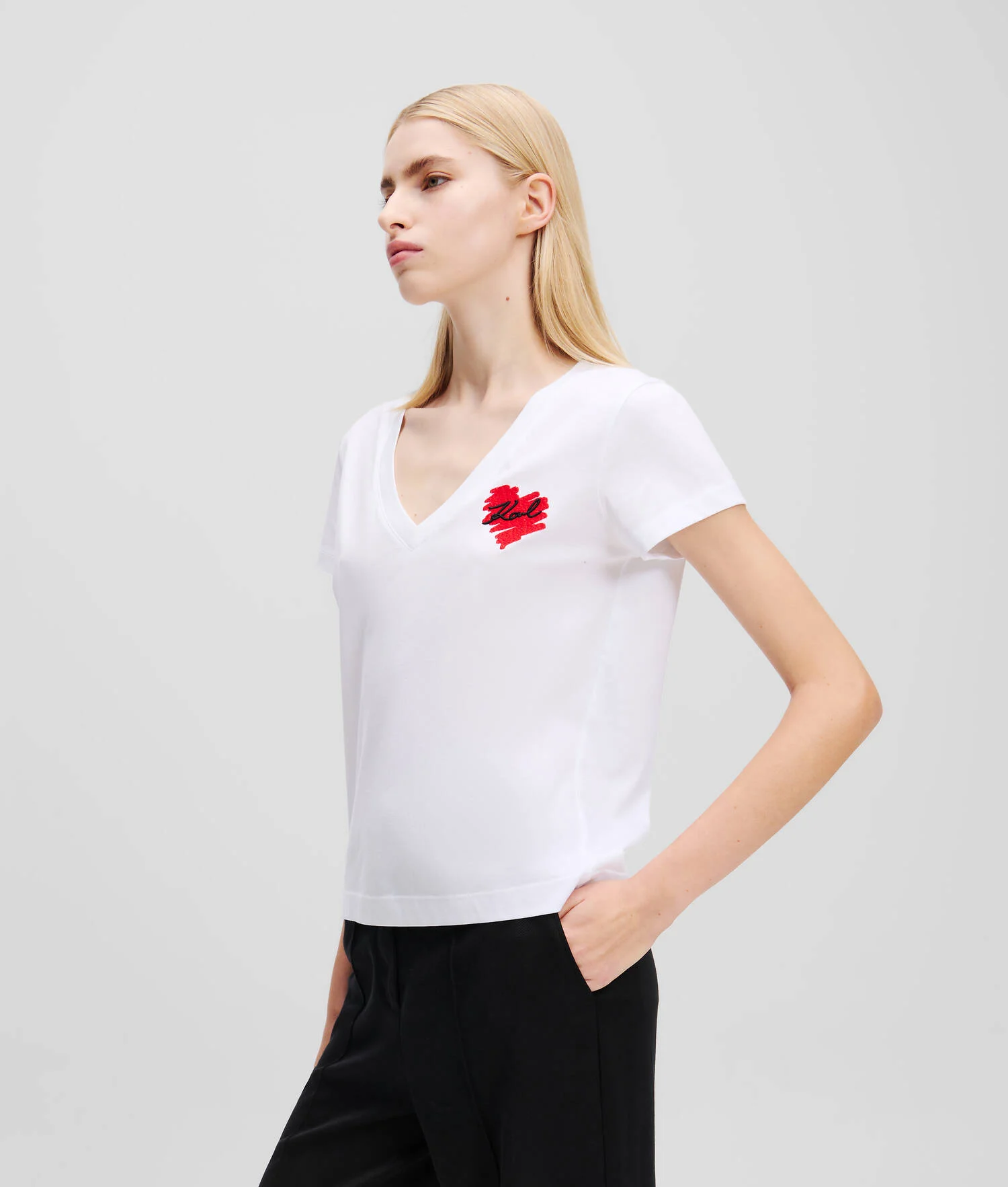 T-SHIRT À COL EN V K/HEART - Blanc